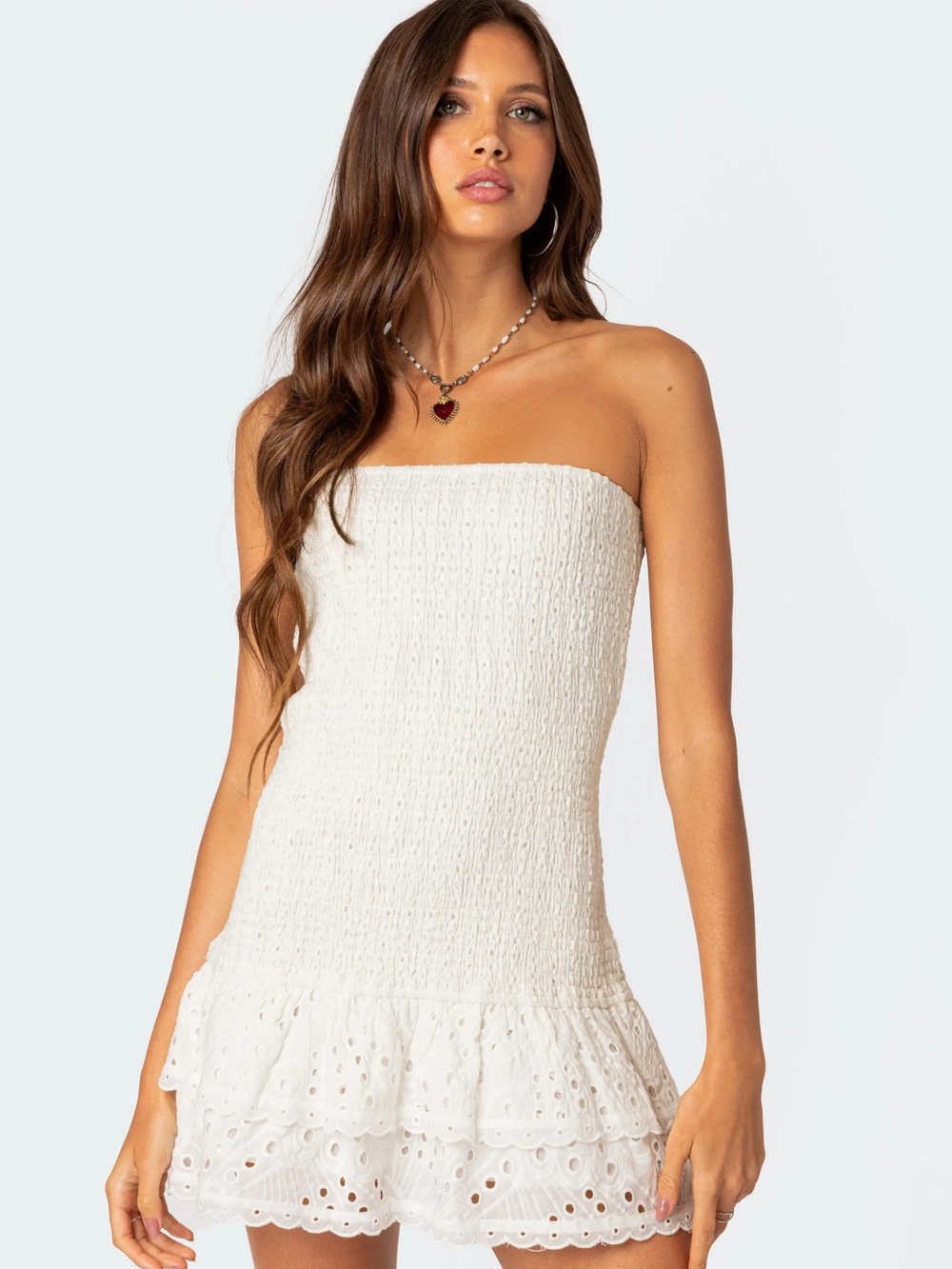 EDIKTED Women's Livia Lacey Cotton Scrunch Mini Dress